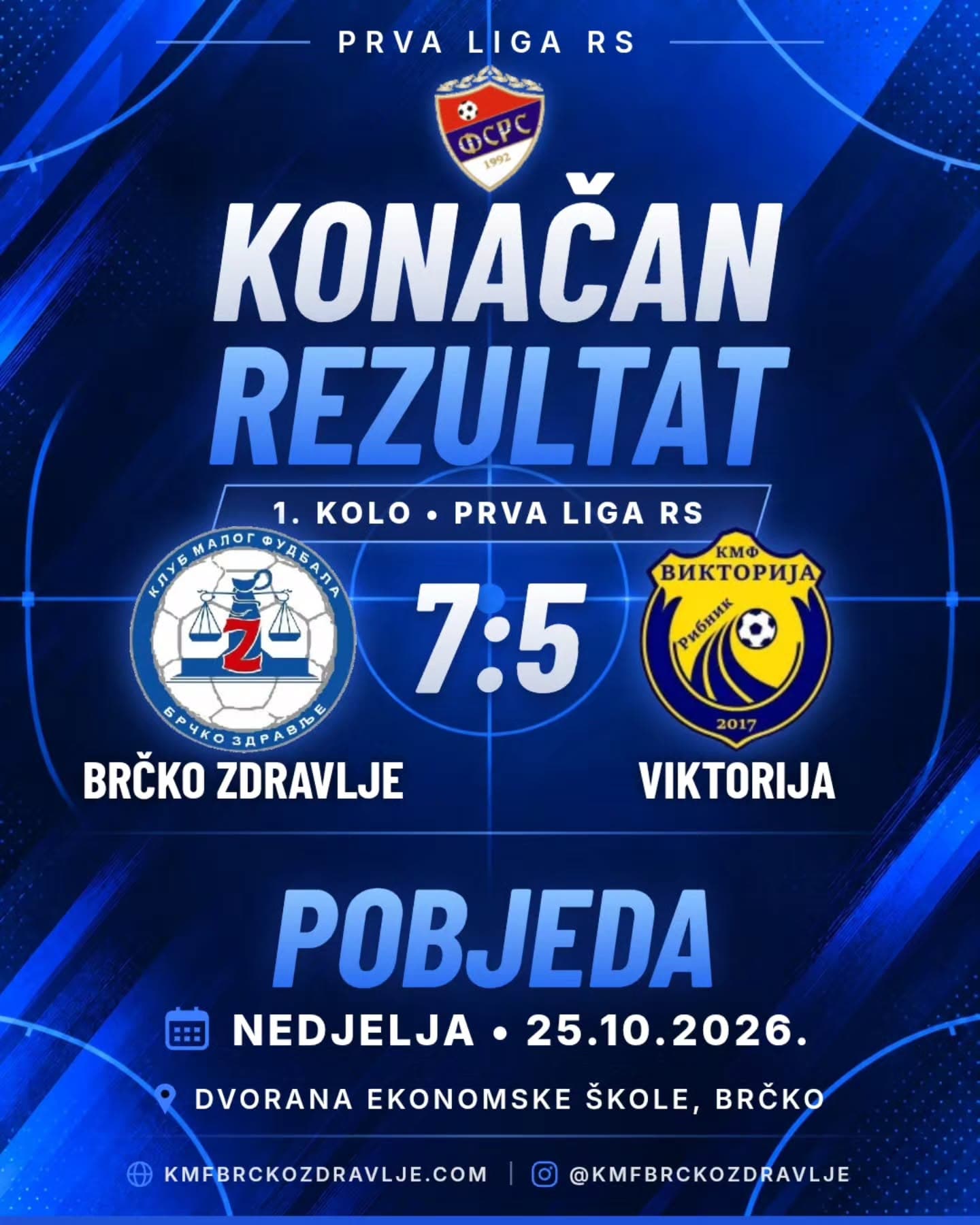 Naša ekipa upisala je ubjedljivu pobjedu u 1. kolu Prve lige Republike Srpske!